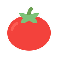 Stylized Flat Tomato with Green Leaves on Black