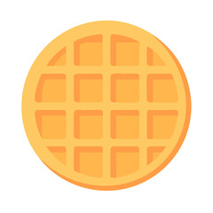 Golden Round Waffle on Black Background, Delicious Breakfast