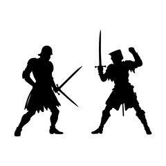 Medieval Knight Duel Silhouette Clipart