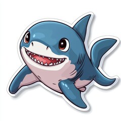 Naklejka premium Smiling Cartoon Shark: Playful and Colorful Underwater Animal Illustration for Children's Design