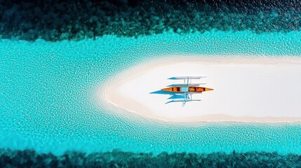 A small sandy island surrounded by clear turquoise ocean water