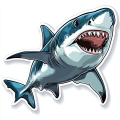 Vector Art of Shark Cartoon with Sharp Teeth in Blue Tones - Ocean Predator Illustration in Underwater World