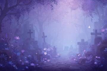 Ghostly Glow in a Magical Forest, Halloween Night background 