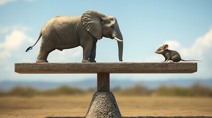 Elephant and mouse balance conceptual illustration