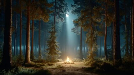 Obraz premium mystical moonlight scene in pine woods.