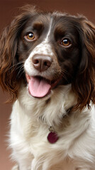 Fototapeta premium Springer spaniels sweet furry face smiles widely