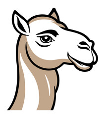 Minimalist camel head illustration with black outline and beige fill, isolated on transparent background