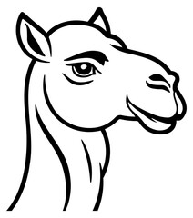 Stylized camel head in minimalist black silhouette with clean outlines, perfect for icons, tattoos, branding, or desert-themed designs