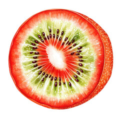 Sliced red kiwi fruit showcasing vibrant colors and unique texture on a Transparent background, Slice red kiwi fruit isolated on PNG background