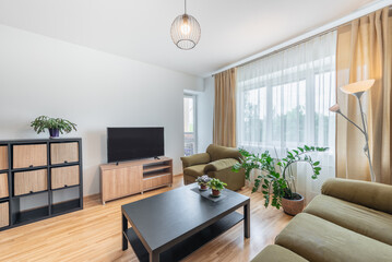 Elegant Modern Home Living Room With Comfortable Furniture and Wooden Flooring