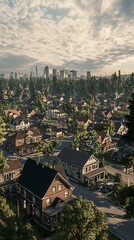 Obraz premium Elevated perspective of residential community houses and cityscape