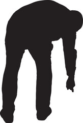  vector silhouette, back view of a crouching man pointing finger at the ground
