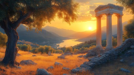 Naklejka premium Classic greek architecture archaeological site high resolution images