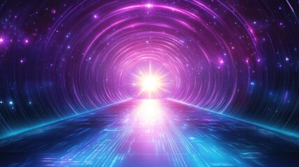 Obraz premium Futuristic tunnel, vibrant colors, glowing rings