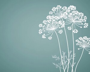 Delicate Line Art Meadow Flower Cluster on a Soft Blue-Gray Background, Minimalist Design