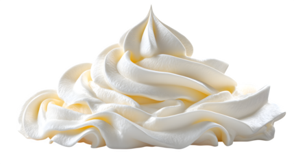 A dollop of whipped cream, soft peaks and airy texture, extreme close-up, isolated on white, dessert element.