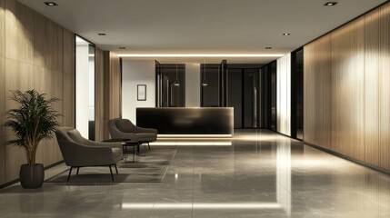 Modern Lobby Interior Design: Luxurious Reception Area with Elegant Seating and Wooden Accents