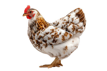 Fototapeta premium Beautifully patterned hen showcasing unique feathers and vibrant colors in an isolated setting with a transparent background