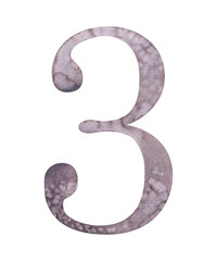 Watercolor illustration pink collection number three 3. Hand painted numbers alphabet watercolour drawing isolated background element. Creative design, sticker invitation, save the date card clipart