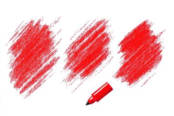 Three red scribble patches with a marker on a white background illustrate a drawing concept