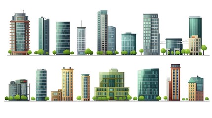 Obraz premium Cartoon Vector Illustration of a Set of Urban Towers for Cityscape Designs