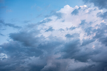Dark, stormy clouds over the city after a thunderstorm, Jette, Brussels capital region, Belgium