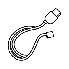 outline of a charging cable black line art vector