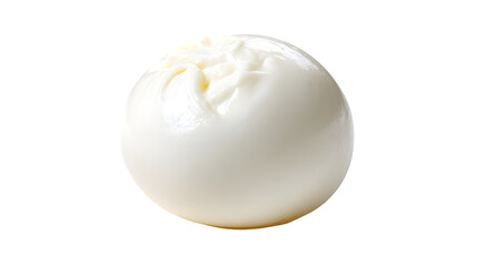 A single, pearl-sized mozzarella ball (bocconcini), smooth and moist surface, isolated on a pure white background.