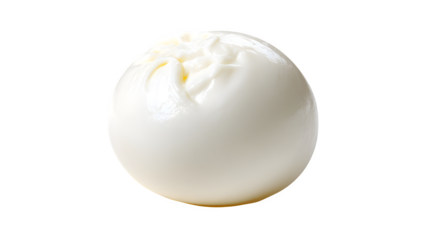 A single, pearl-sized mozzarella ball (bocconcini), smooth and moist surface, isolated on a pure white background.