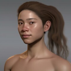 A highly detailed, hyper-realistic close-up portrait of an AI-generated human face. This digital artwork features lifelike skin textures, expressive eyes, and natural lighting.
