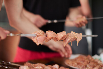 Preparing Meat Skewers for BBQ