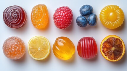 Colorful assortment of jelly candies in various shapes and colors