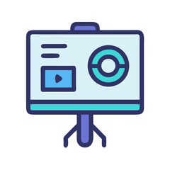 Presentation board showing chart and video with a play button