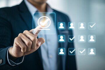 Know your customer (KYC) concept. Businessman use laptop with identity verification symbol for Increase financial security and access personal financial data. Biometrics security.