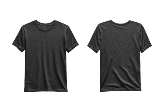 Stylish black t-shirt design showcasing front and back views on a transparent background for creative fashion representation