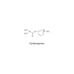 Pyridostigmine skeletal structure. Reversible acetylcholinesterase inhibitor compound schematic illustration. Simple diagram, chemical formula.