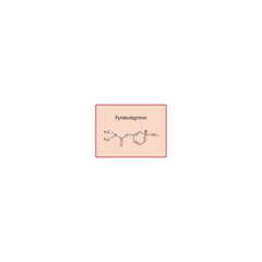 Pyridostigmine skeletal structure. Reversible acetylcholinesterase inhibitor compound schematic illustration. Simple diagram, chemical formula.