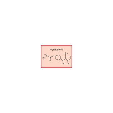 Physostigmine skeletal structure. Reversible acetylcholinesterase inhibitor (tertiary amine) compound schematic illustration. Simple diagram, chemical formula.
