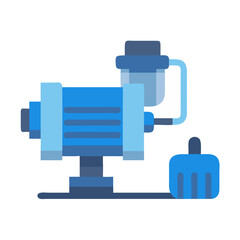 Blue industrial pump machine icon illustration on black