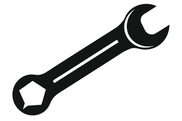 A single black wrench shows repair tools with contrasting white backdrop