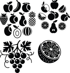 Fruit Silhouette Set | Healthy Food Vector Icons Collection Tropical & Local Fruit Icons Silhouette Pack | Black Vector Fruits