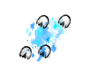 Raster animal paw print stamp: horse hooves	and dog paws on watercolor background. Creative silhouettes ready to print
