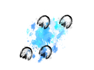 Raster animal paw print stamp: horse hooves and dog paws on watercolor background. Creative silhouettes ready to print