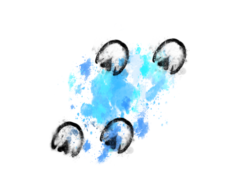 Raster animal paw print stamp: horse hooves	and dog paws on watercolor background. Creative silhouettes ready to print
