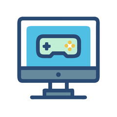Computer screen with game controller, gaming vector icon