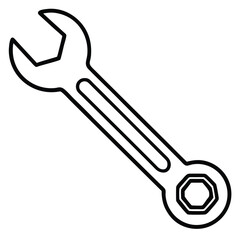 Black outline of a wrench depicts a tool for tightening and loosening fasteners