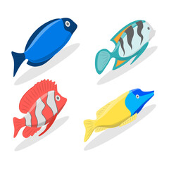 Obraz premium 3D Isometric Flat Illustration of Tropical Fish Collection, Aquarium Underwater Creatures