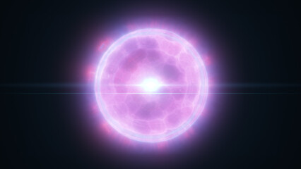 Radiant pink glowing energy sphere with soft light rays and plasma texture against a dark background