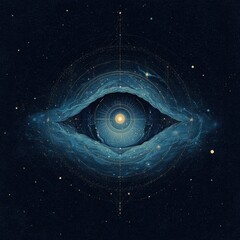 Cosmic eye design within a celestial backdrop.