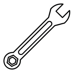 Minimalist outline displays a wrench with an open end and a socket